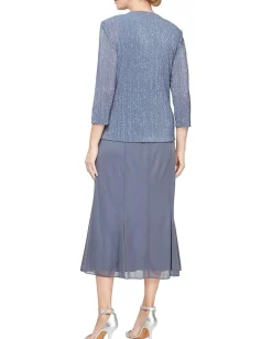 Alex Evenings Tea Length Jacket Dress Steel New