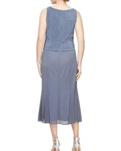 Alex Evenings Tea Length Jacket Dress Steel New