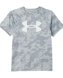 Under Armour Kids Clothing<Tech Big Logo Short Sleeve (Big Kids) Mod Gray/White