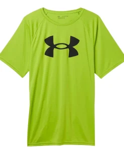 Clothing|Under Armour Kids Tech Big Logo Short Sleeve (Big Kids) Green Vibe/Black