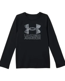 Under Armour Kids Clothing<Tech Hybrid Print Long Sleeve (Big Kids) Black/Mod Gray