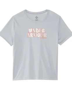 Clothing|Under Armour Kids Tech Wordmark Short Sleeve T-Shirt (Big Kid) Mod Gray/White/Fire