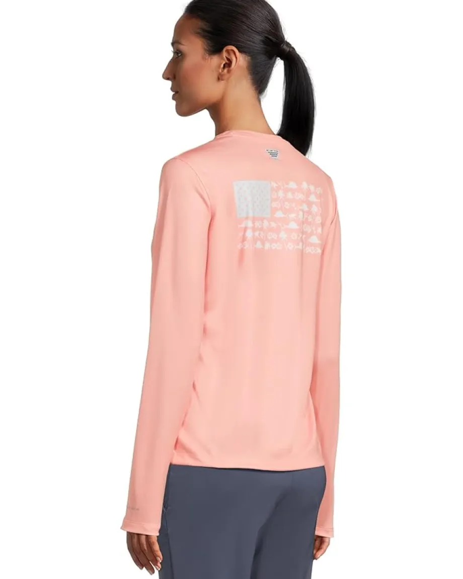 Activewear|Shirts & Tops|Columbia Tidal Tee™ PFG Fish Flag Long Sleeve Shirt Tiki Pink/Fish and Friends Flag
