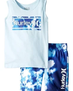 Hurley Kids Clothing<Tie-Dye Boardshorts Set (Toddler/Little Kids) Deep Royal Blue