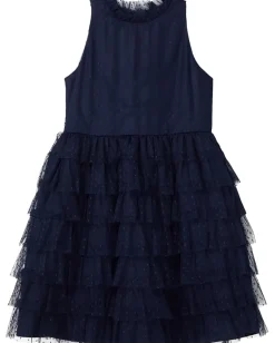 Janie and Jack Clothing<Tiered Mesh Dress (Toddler/Little Kid/Big Kid) Navy Blue