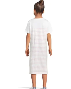 Vineyard Vines Kids T-Shirt Dress (Toddler/Little Kid/Big Kid) Stripe White flamingo New
