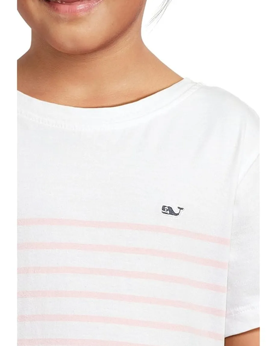 Vineyard Vines Kids T-Shirt Dress (Toddler/Little Kid/Big Kid) Stripe White flamingo New