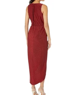 Women Calvin Klein V-Neck Glitter Knit Gown with Ruched Front