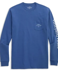 Activewear|T-Shirts|Vineyard Vines Winter Scene Logo Long Sleeve Tee Moonshine
