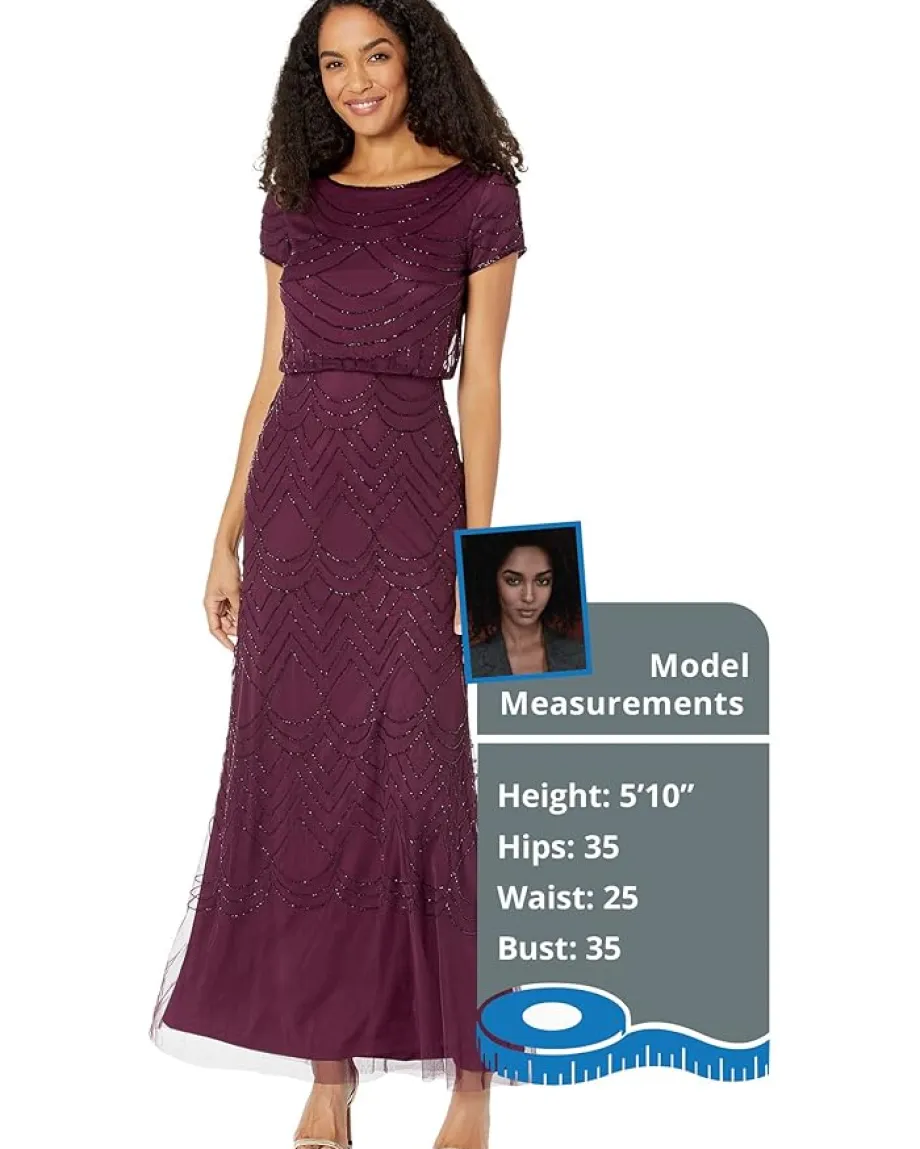 Adrianna Papell Dresses|Dresses<Women's Short Sleeve Blouson Beaded Gown Cassis