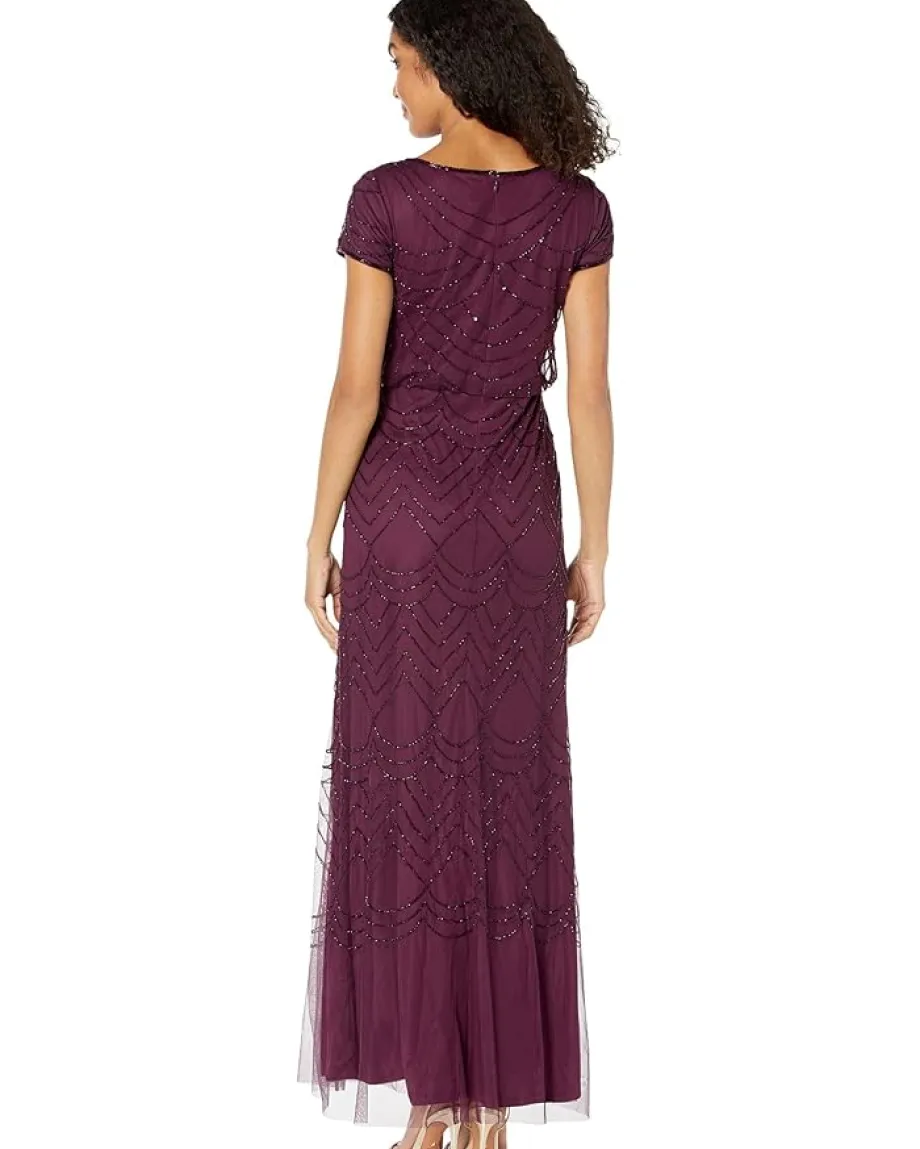 Adrianna Papell Dresses|Dresses<Women's Short Sleeve Blouson Beaded Gown Cassis