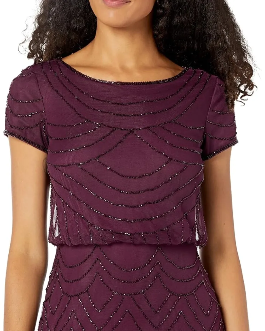 Adrianna Papell Dresses|Dresses<Women's Short Sleeve Blouson Beaded Gown Cassis