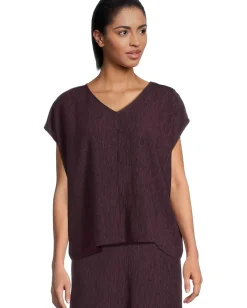 Shirts & Tops|Shirts & Tops|Eileen Fisher Woven Plisse V-Neck Square Top Blackberry