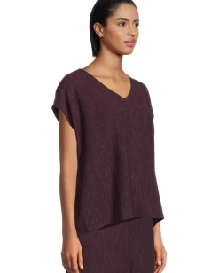 Shirts & Tops|Shirts & Tops|Eileen Fisher Woven Plisse V-Neck Square Top Blackberry