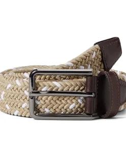 Johnston & Murphy Woven Stretch Knit Belt Khaki/White Clearance