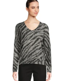 Women Elliott Lauren Zebra Crossing - Printed V-Neck Sweater