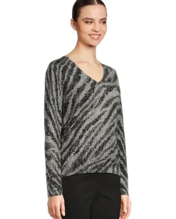 Women Elliott Lauren Zebra Crossing - Printed V-Neck Sweater